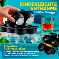 Patentierte Eiskugelform XXL 2er Set – Große runde Eiswürfel (4,5 cm) – Softboden für leichtes Lösen ohne Brechen – Für Getränke, Cocktails & Softdrinks – BPA-frei & auslaufsicher