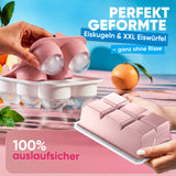 Patentierte Eiskugelform XXL Rosa – Große runde Eiswürfel (4,5 cm) – Softboden für leichtes Lösen ohne Brechen – Für Getränke, Cocktails & Softdrinks – BPA-frei & auslaufsicher