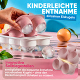 Patentierte Eiskugelform XXL Rosa – Große runde Eiswürfel (4,5 cm) – Softboden für leichtes Lösen ohne Brechen – Für Getränke, Cocktails & Softdrinks – BPA-frei & auslaufsicher