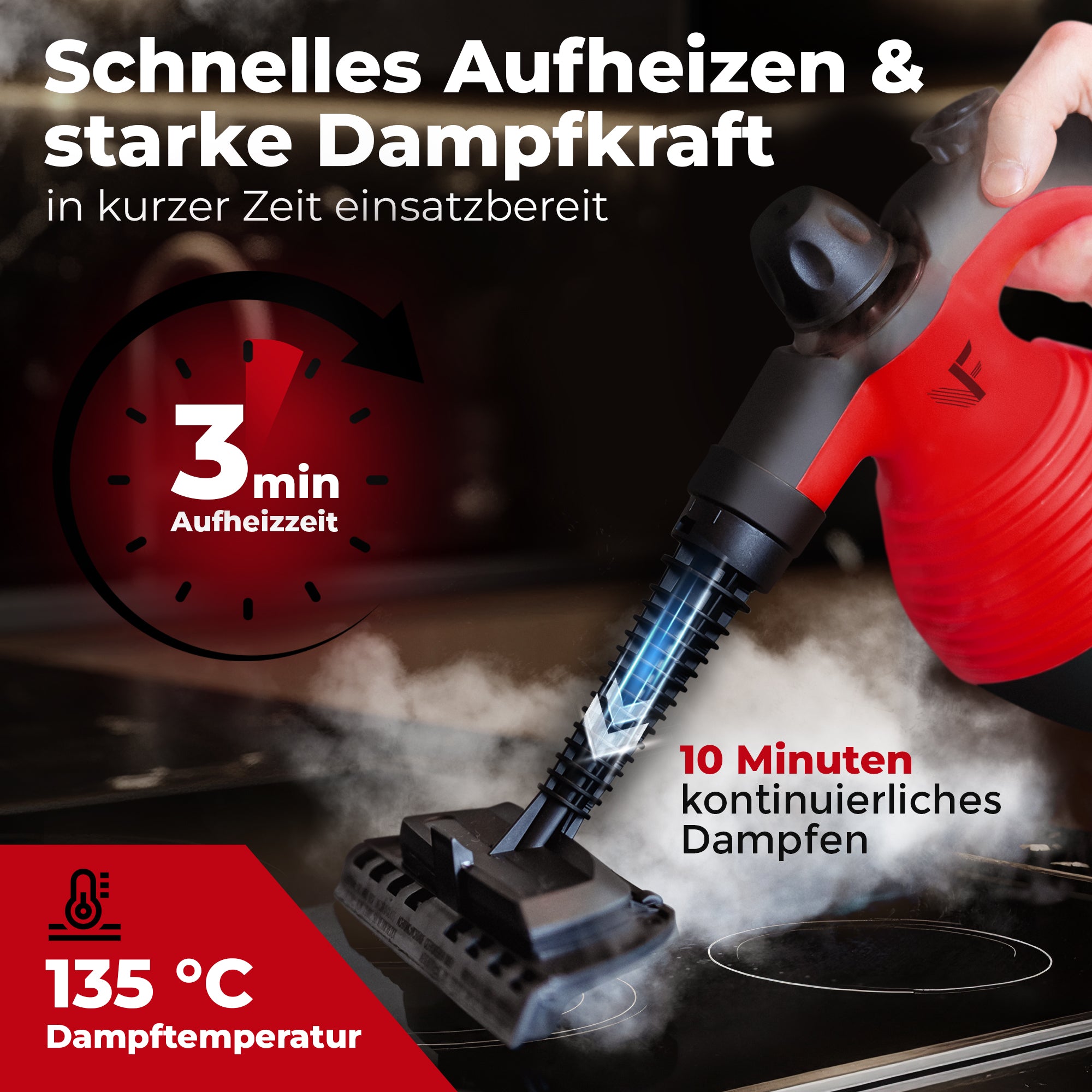 Handdampfreiniger kraftvoll – Entfernt Fett, Kalk & Bakterien – Für Küche, Bad, Fenster, Fugen, Sofa & Auto – Präzise Reinigung ohne Chemie