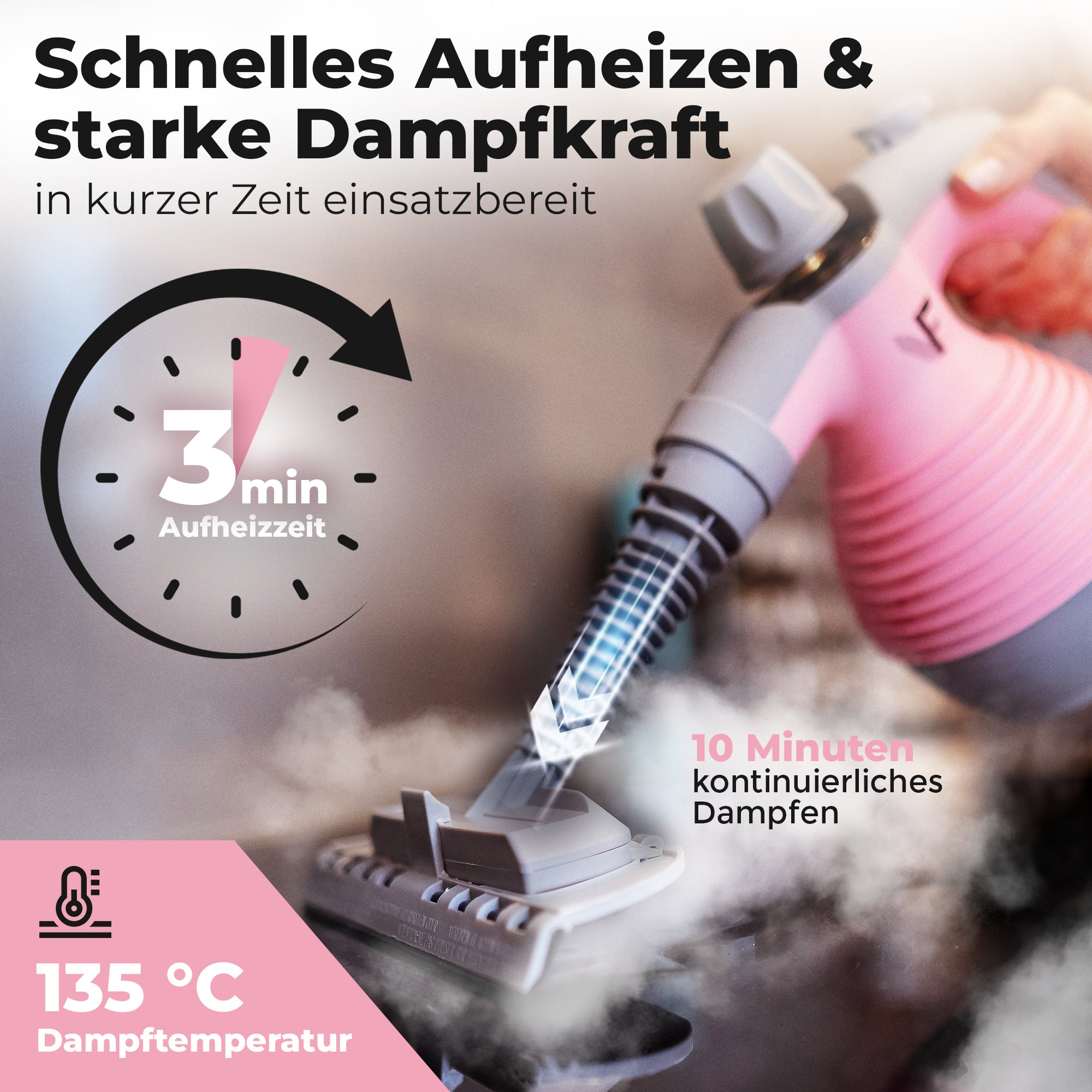 Handdampfreiniger kraftvoll – Entfernt Fett, Kalk & Bakterien – Für Küche, Bad, Fenster, Fugen, Sofa & Auto – Präzise Reinigung ohne Chemie