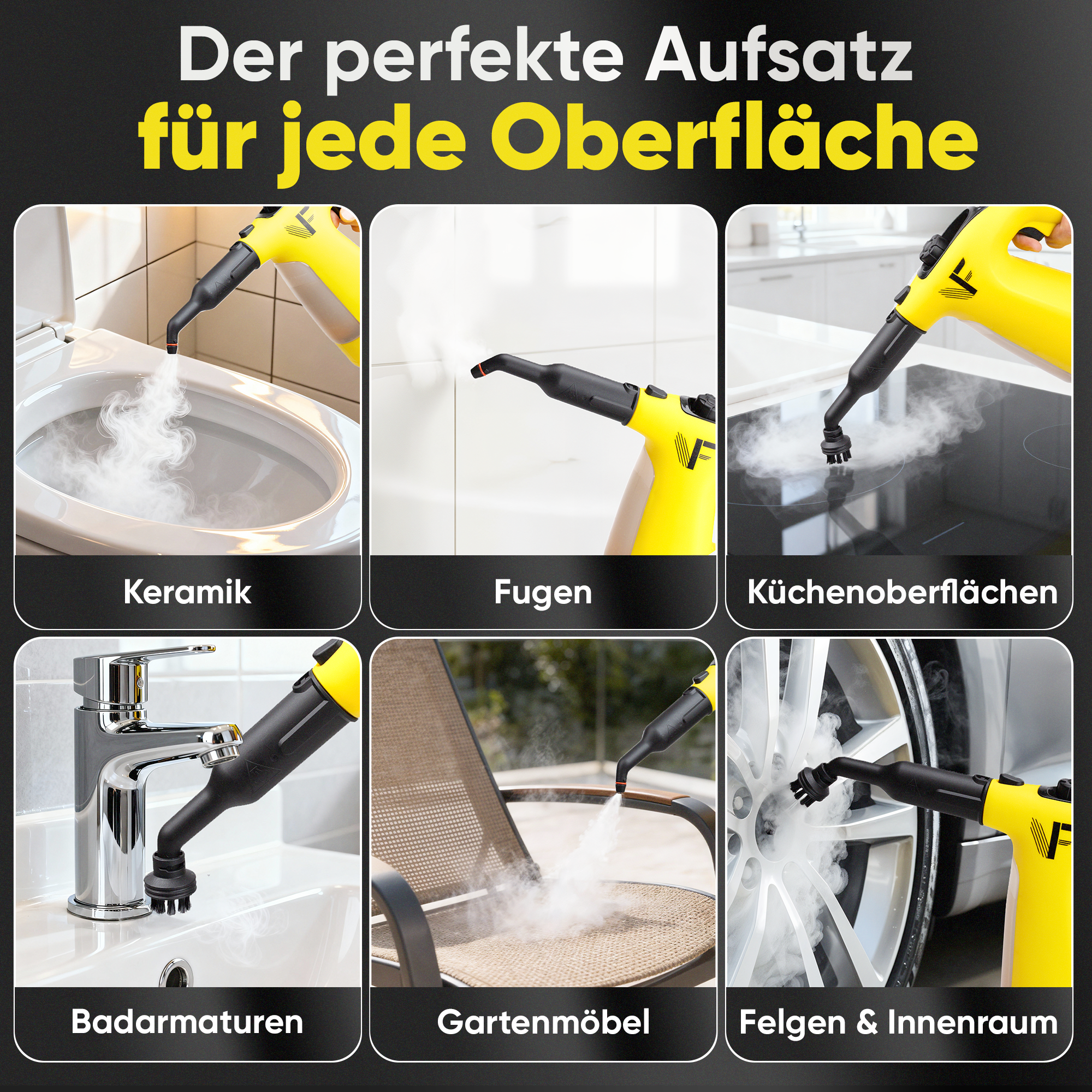Dampfreiniger 2 in 1 – Als Handdampfreiniger oder mit Dampfmopp – Für Küche, Bad, Böden, Fenster, Auto & Polster – Entfernt Fett, Kalk & Schmutz – Hygienisch & ohne Chemie – Teppich & Fugenreiniger