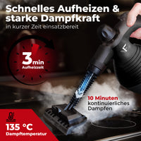 Handdampfreiniger kraftvoll – Entfernt Fett, Kalk & Bakterien – Für Küche, Bad, Fenster, Fugen, Sofa & Auto – Präzise Reinigung ohne Chemie