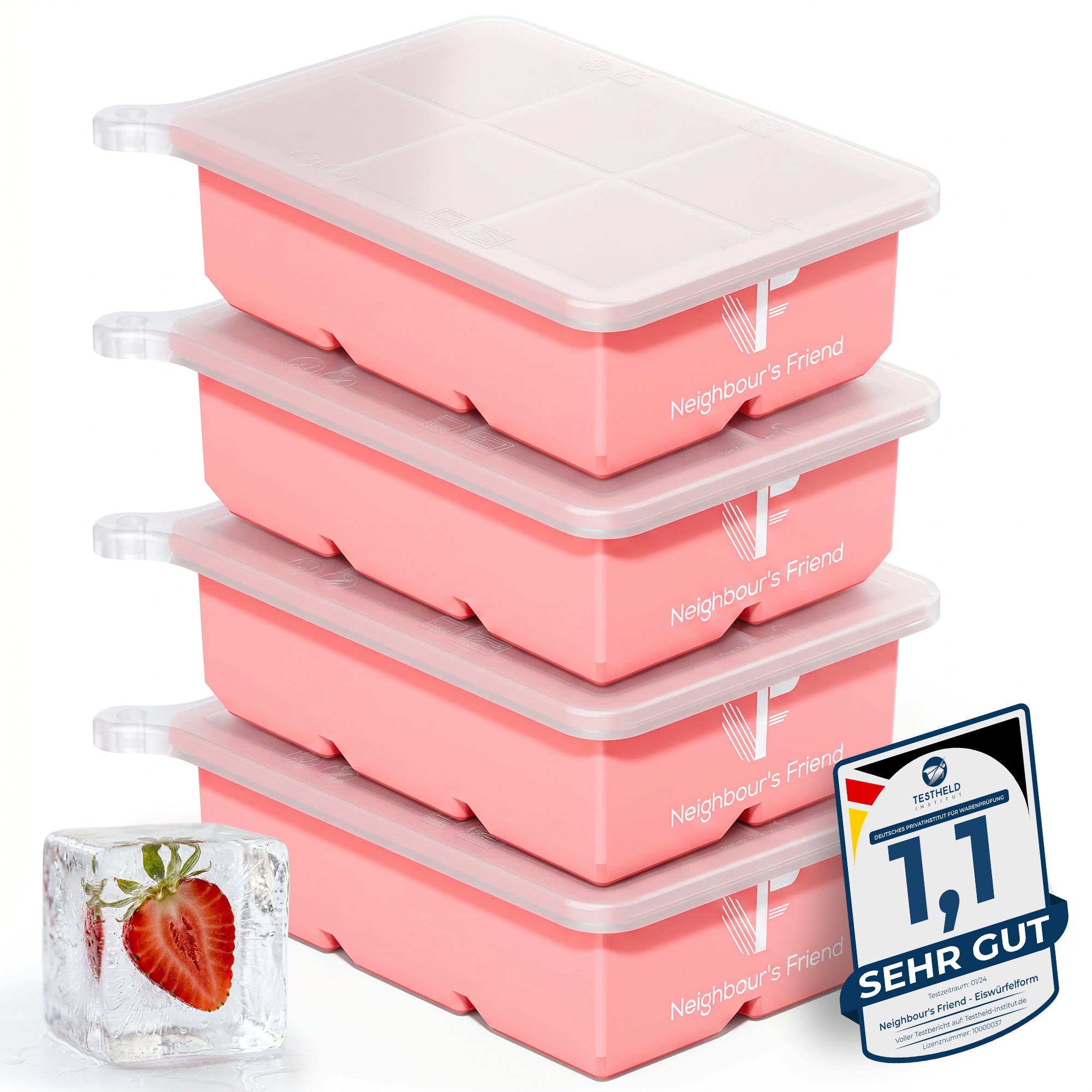 Patentierte Eiskugelform & Eiswürfelform Rosa – XXL Eiswürfel (5 cm) & Kugeln (4,5 cm) aus Platinsilikon – Einfaches Herausdrücken & leichtes Lösen – Für Cocktails, Longdrinks & Getränke – BPA-frei & spülmaschinengeeignet