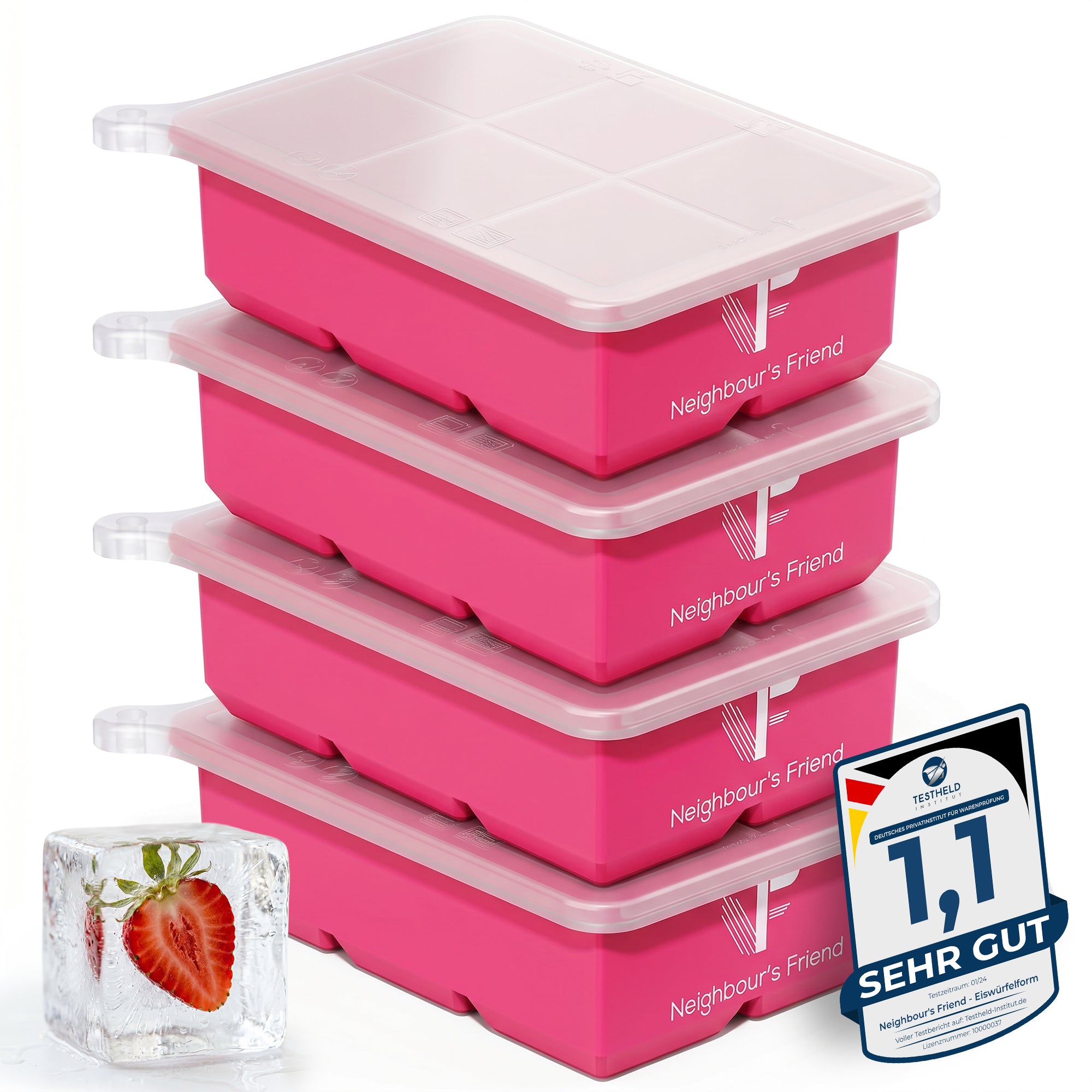 Patentierte Eiskugelform & Eiswürfelform Pink – XXL Eiswürfel (5 cm) & Kugeln (4,5 cm) aus Platinsilikon – Einfaches Herausdrücken & leichtes Lösen – Für Cocktails, Longdrinks & Getränke – BPA-frei & spülmaschinengeeignet