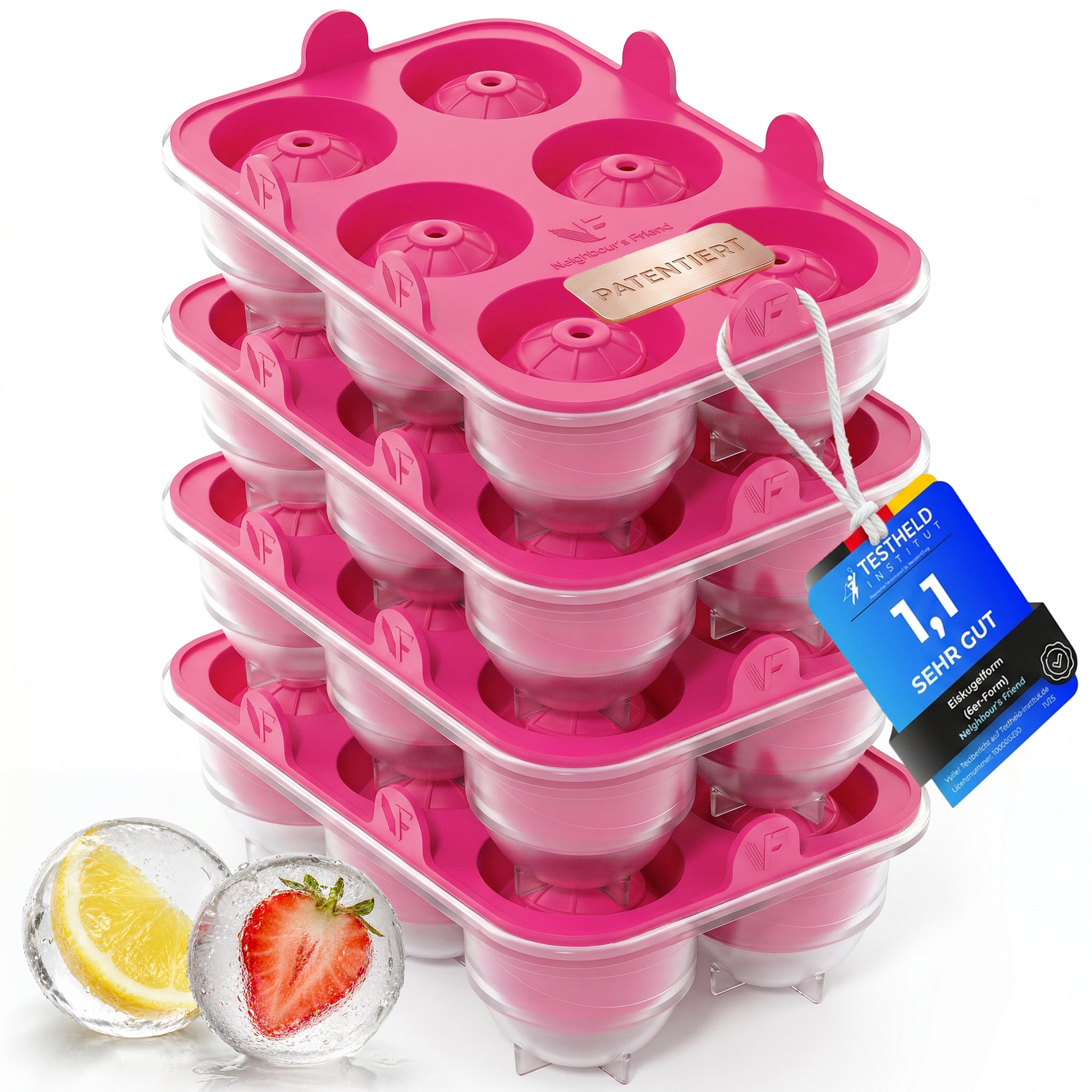 Patentierte Eiskugelform & Eiswürfelform Pink – XXL Eiswürfel (5 cm) & Kugeln (4,5 cm) aus Platinsilikon – Einfaches Herausdrücken & leichtes Lösen – Für Cocktails, Longdrinks & Getränke – BPA-frei & spülmaschinengeeignet
