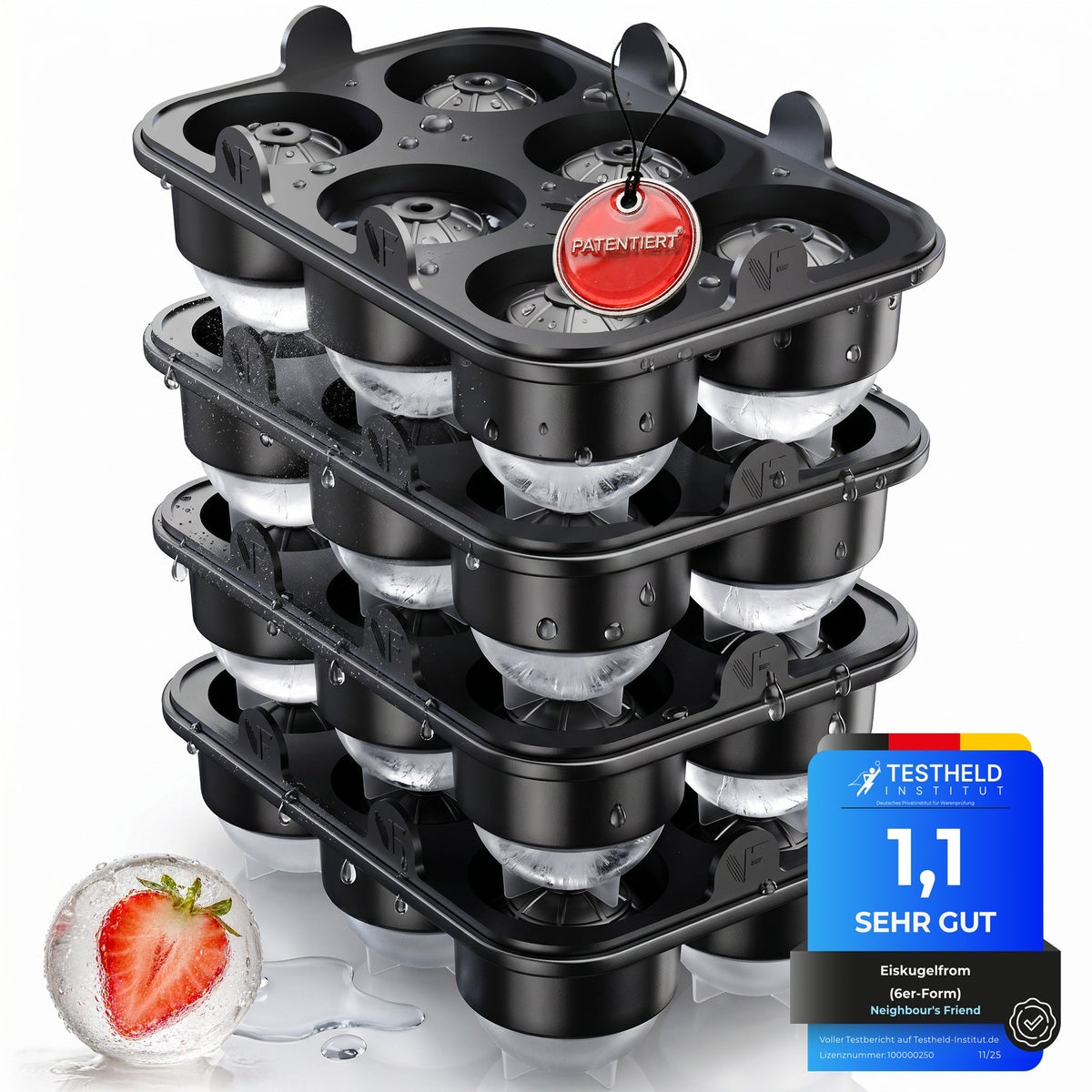 Patentierte Eiskugelform XXL Schwarz – Große runde Eiswürfel (4,5 cm) – Softboden für leichtes Lösen ohne Brechen – Für Getränke, Cocktails & Softdrinks – BPA-frei & auslaufsicher - Galerie Schwarz 22