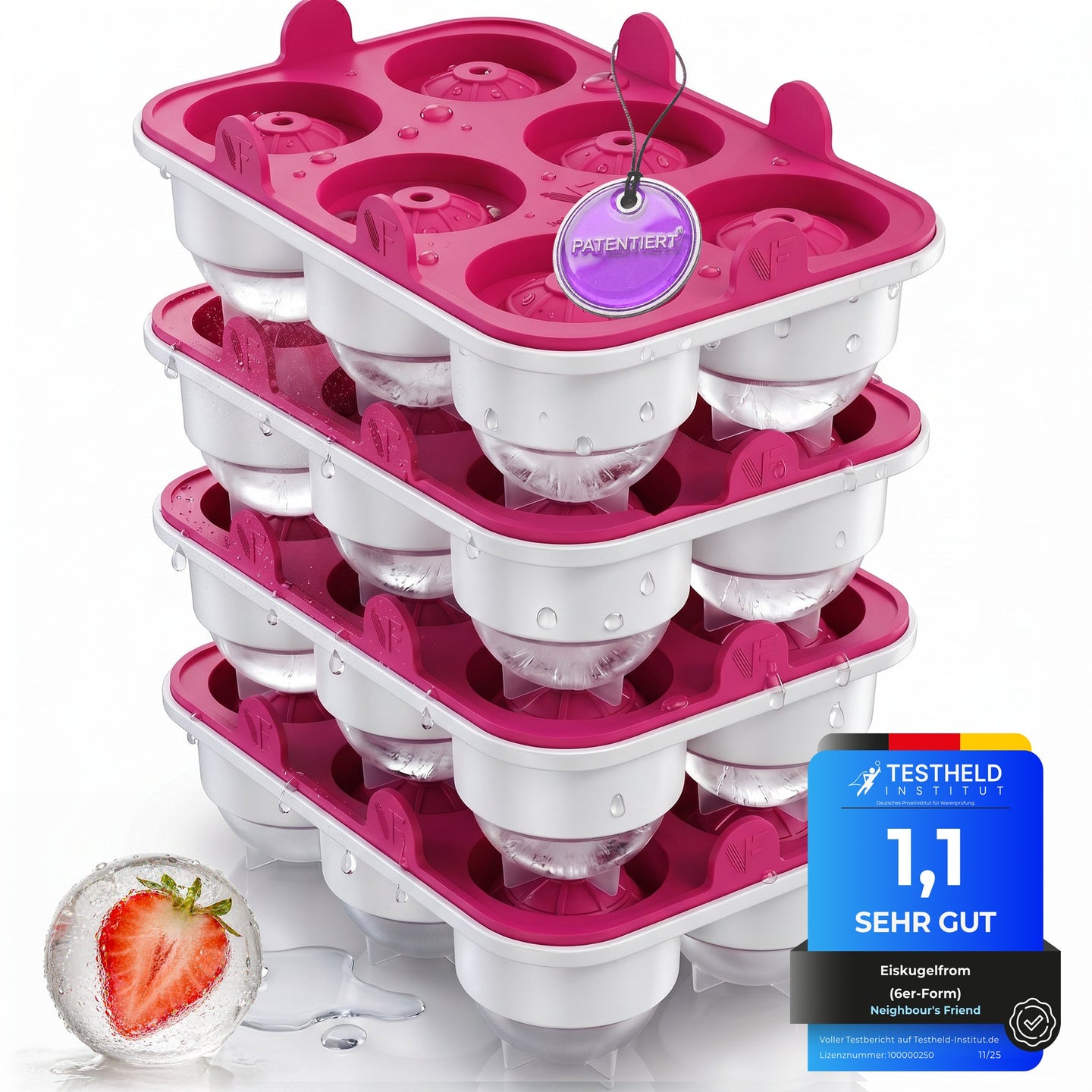 Patentierte Eiskugelform XXL Pink – Große runde Eiswürfel (4,5 cm) – Softboden für leichtes Lösen ohne Brechen – Für Getränke, Cocktails & Softdrinks – BPA-frei & auslaufsicher - Galerie Pink 36