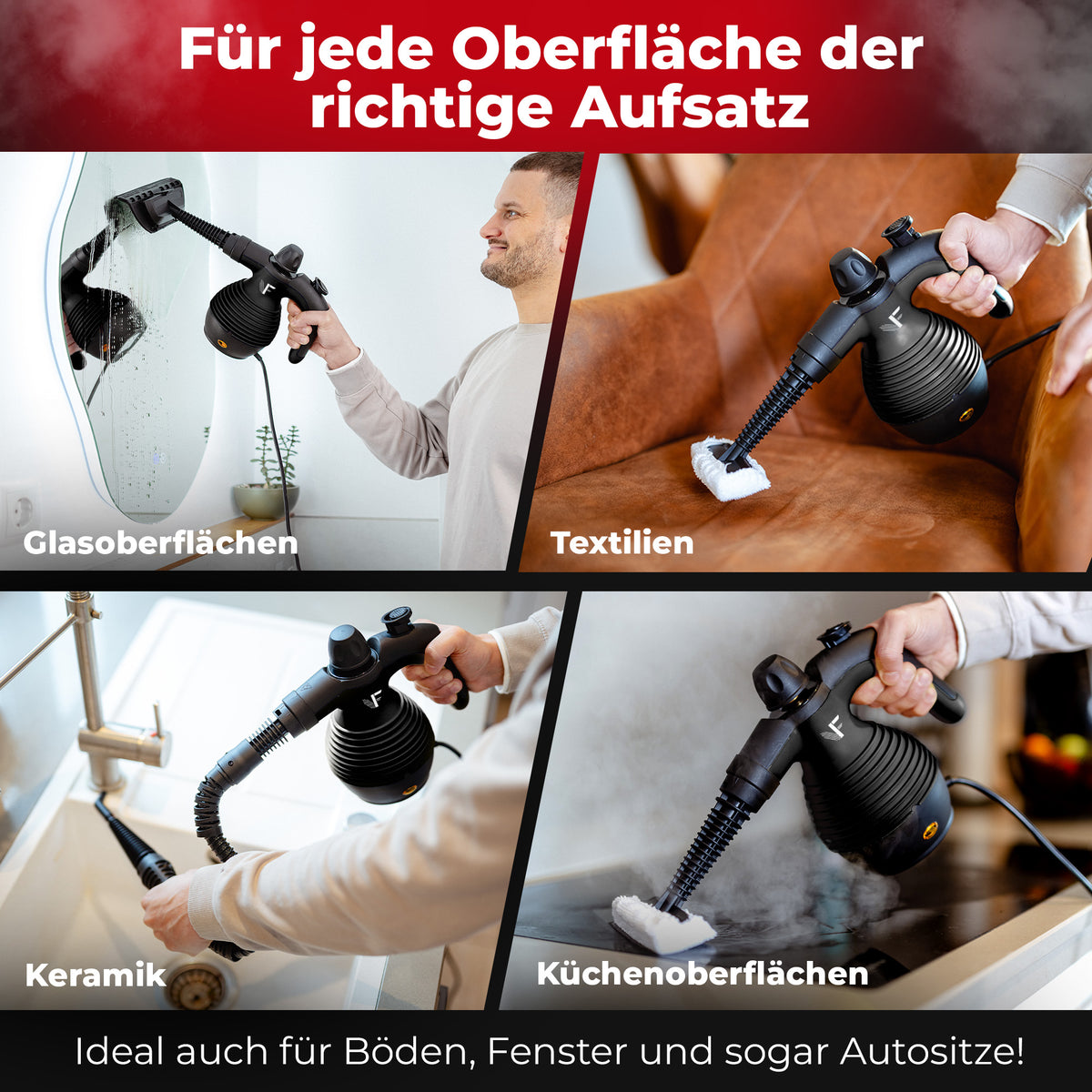 Handdampfreiniger kraftvoll – Entfernt Fett, Kalk & Bakterien – Für Küche, Bad, Fenster, Fugen, Sofa & Auto – Präzise Reinigung ohne Chemie