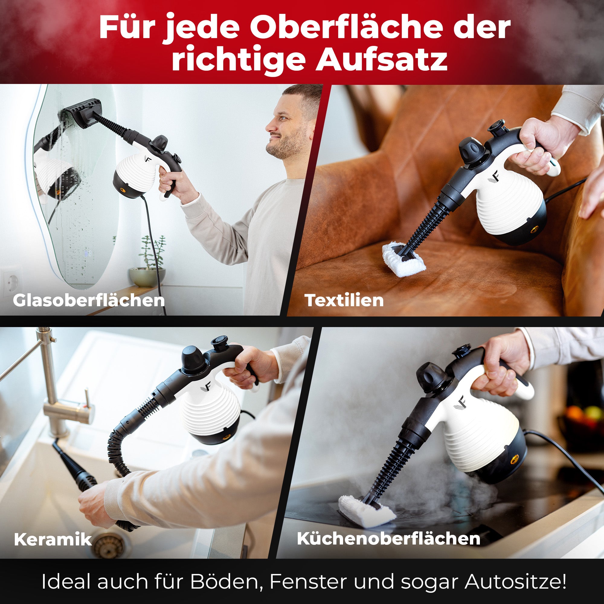 Handdampfreiniger kraftvoll – Entfernt Fett, Kalk & Bakterien – Für Küche, Bad, Fenster, Fugen, Sofa & Auto – Präzise Reinigung ohne Chemie