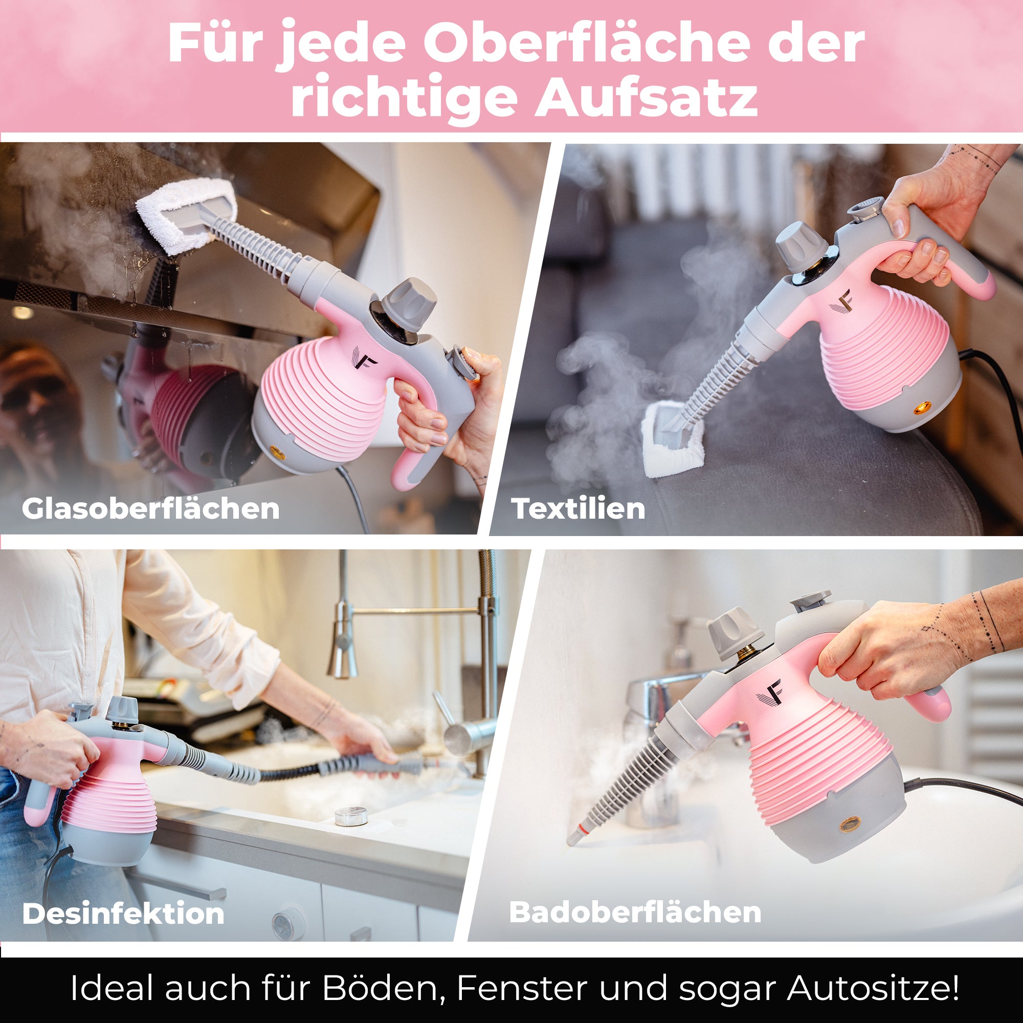 Handdampfreiniger kraftvoll – Entfernt Fett, Kalk & Bakterien – Für Küche, Bad, Fenster, Fugen, Sofa & Auto – Präzise Reinigung ohne Chemie