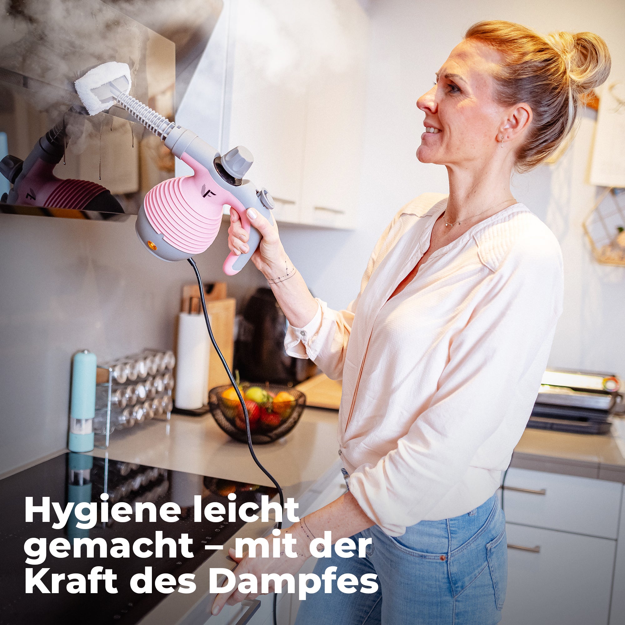 Handdampfreiniger kraftvoll – Entfernt Fett, Kalk & Bakterien – Für Küche, Bad, Fenster, Fugen, Sofa & Auto – Präzise Reinigung ohne Chemie