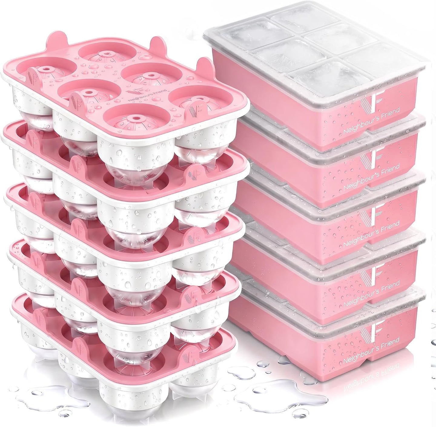 Patentierte Eiskugelform XXL Rosa – Große runde Eiswürfel (4,5 cm) – Softboden für leichtes Lösen ohne Brechen – Für Getränke, Cocktails & Softdrinks – BPA-frei & auslaufsicher - Galerie Rosa 50