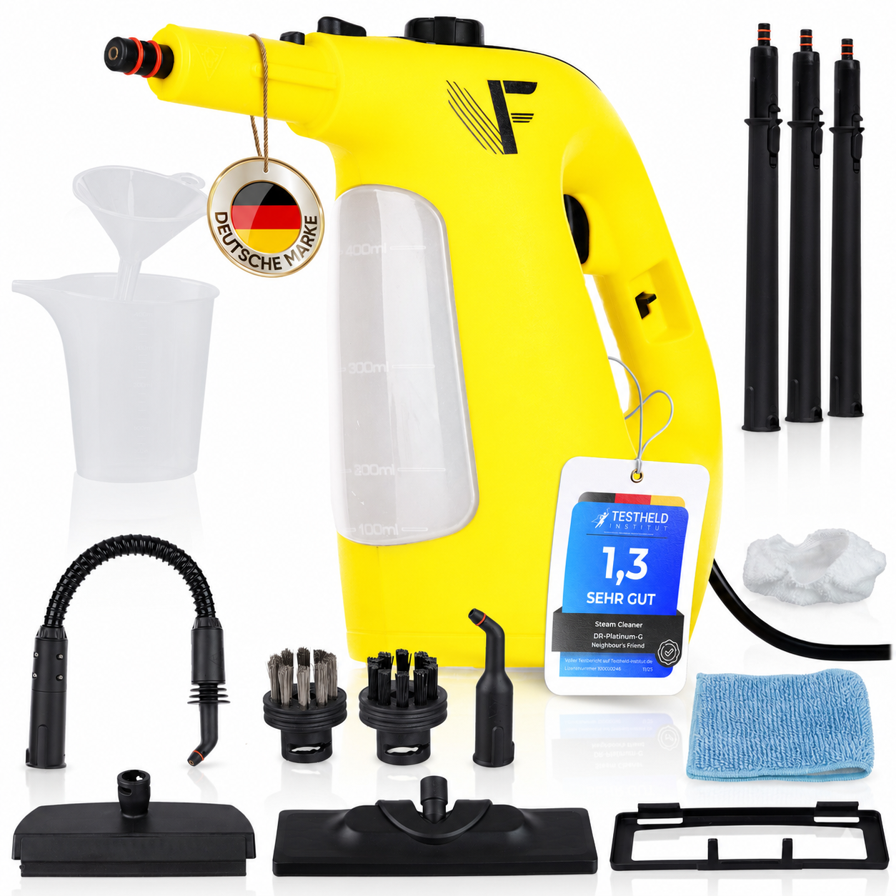 Dampfreiniger 2 in 1 – Als Handdampfreiniger oder mit Dampfmopp – Für Küche, Bad, Böden, Fenster, Auto & Polster – Entfernt Fett, Kalk & Schmutz – Hygienisch & ohne Chemie – Teppich & Fugenreiniger