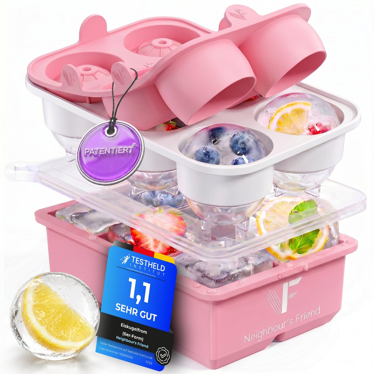 Patentierte Eiskugelform XXL Rosa – Große runde Eiswürfel (4,5 cm) – Softboden für leichtes Lösen ohne Brechen – Für Getränke, Cocktails & Softdrinks – BPA-frei & auslaufsicher - Galerie Rosa 36