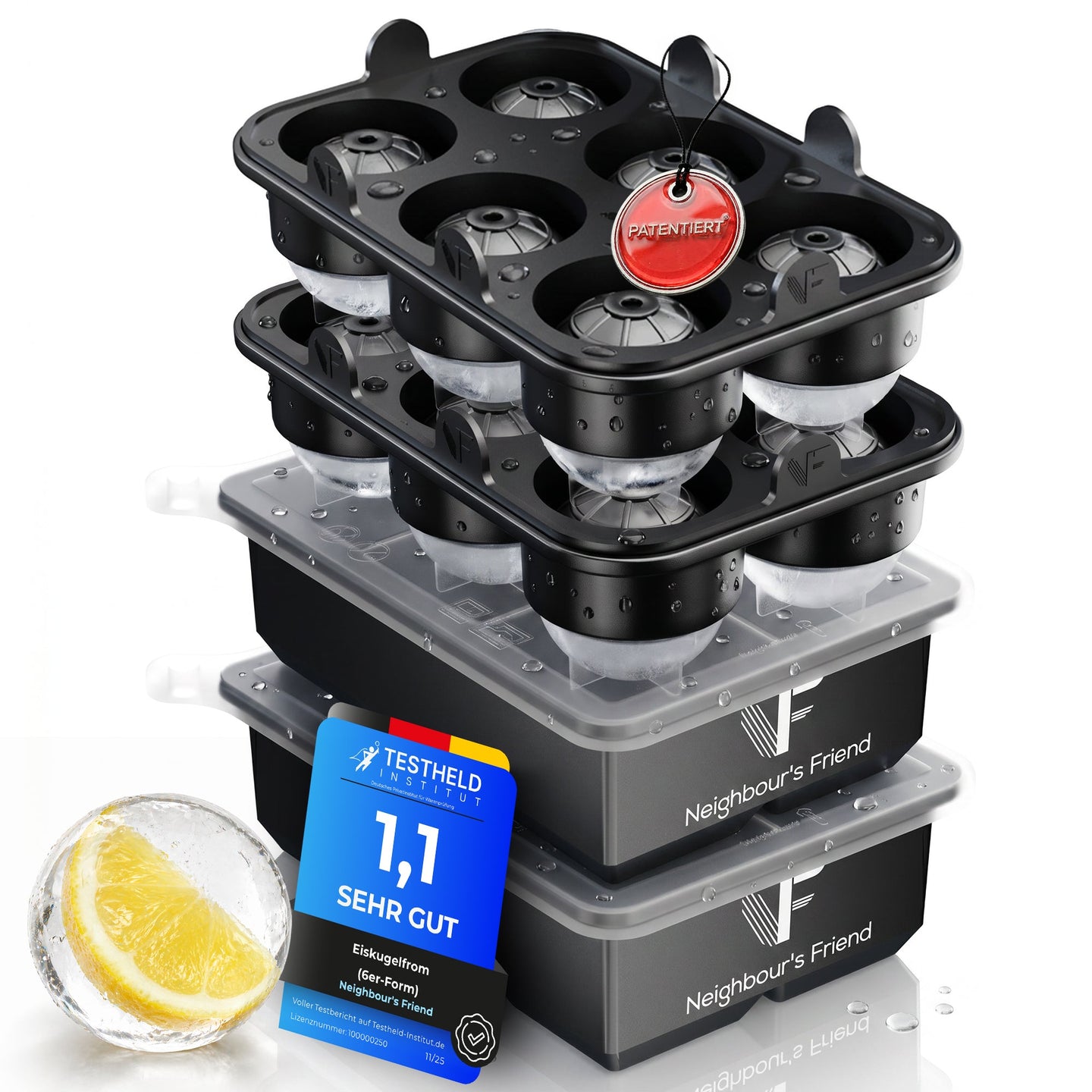 Patentierte Eiskugelform XXL Schwarz – Große runde Eiswürfel (4,5 cm) – Softboden für leichtes Lösen ohne Brechen – Für Getränke, Cocktails & Softdrinks – BPA-frei & auslaufsicher - Galerie Schwarz 43