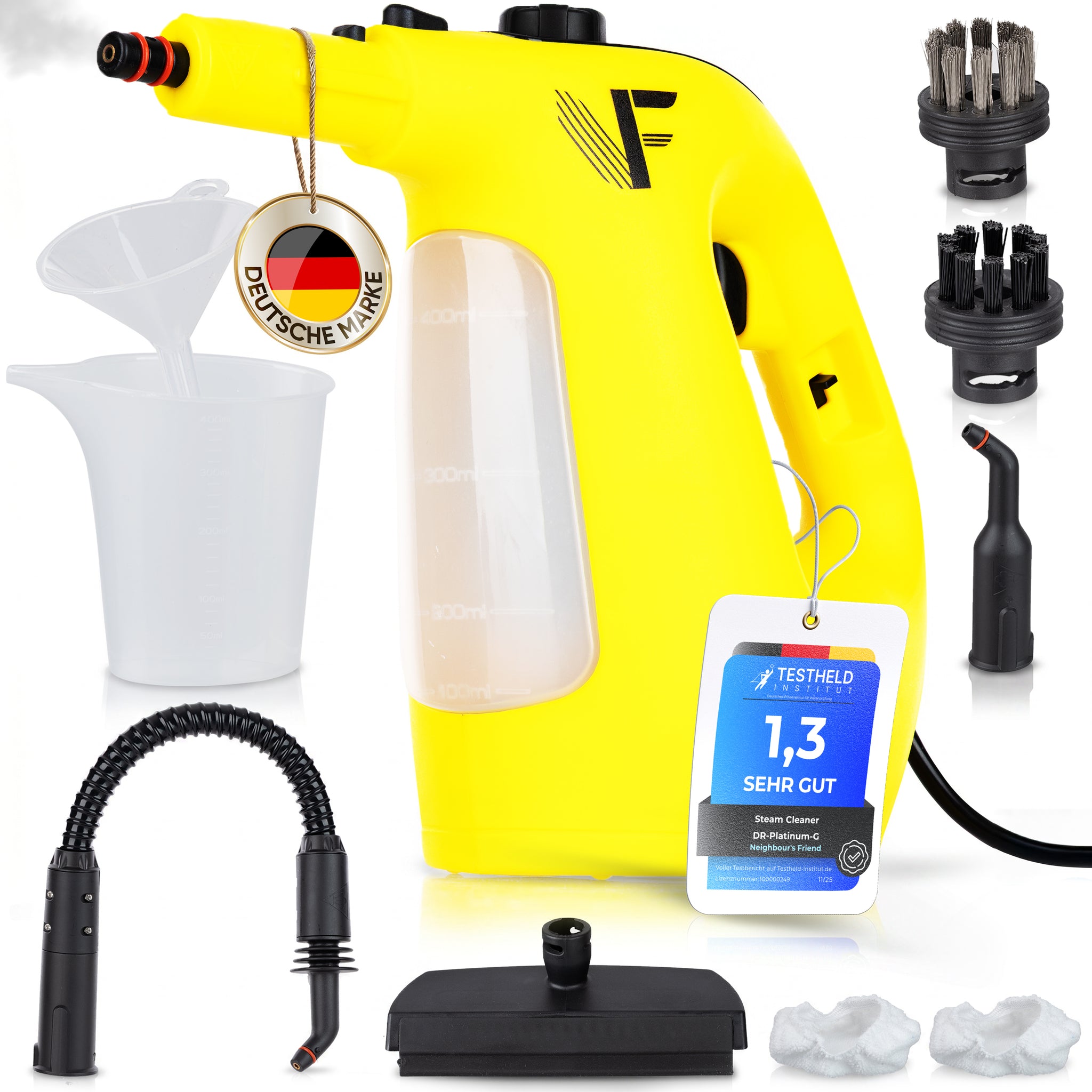 Dampfreiniger 2 in 1 – Als Handdampfreiniger oder mit Dampfmopp – Für Küche, Bad, Böden, Fenster, Auto & Polster – Entfernt Fett, Kalk & Schmutz – Hygienisch & ohne Chemie – Teppich & Fugenreiniger