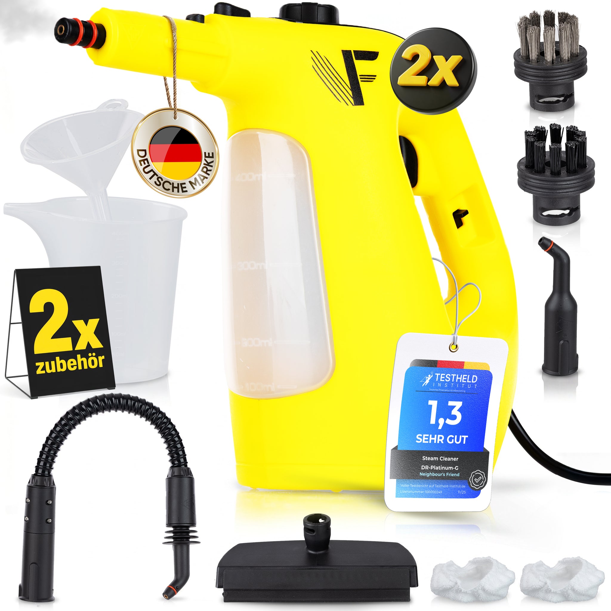 Dampfreiniger 2 in 1 – Als Handdampfreiniger oder mit Dampfmopp – Für Küche, Bad, Böden, Fenster, Auto & Polster – Entfernt Fett, Kalk & Schmutz – Hygienisch & ohne Chemie – Teppich & Fugenreiniger