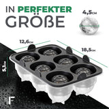 Patentierte Eiskugelform & Eiswürfelform Schwarz – XXL Eiswürfel (5 cm) & Kugeln (4,5 cm) aus Platinsilikon – Einfaches Herausdrücken & leichtes Lösen – Für Cocktails, Longdrinks & Getränke – BPA-frei & spülmaschinengeeignet