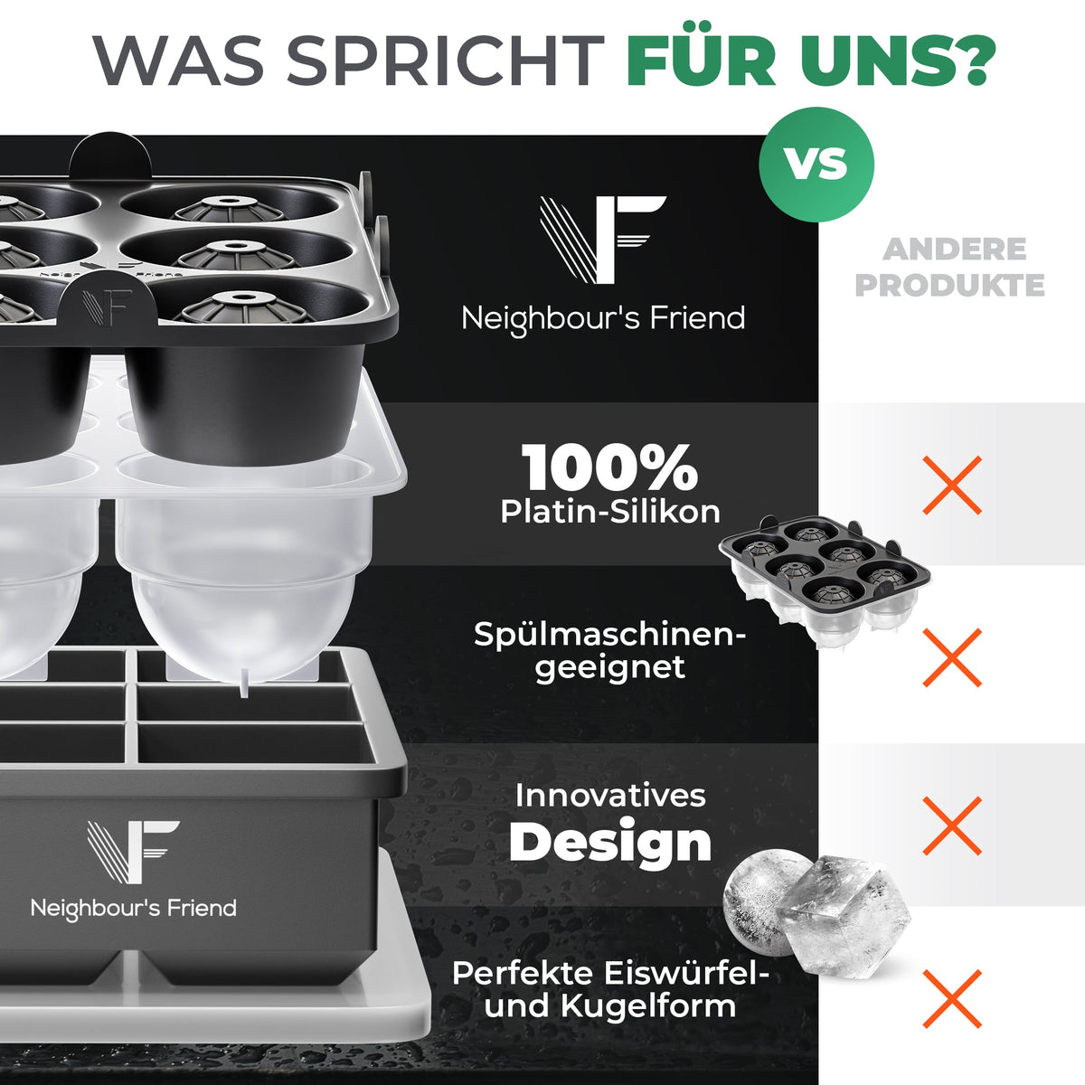 XXL-Eiskugelform & Eiswürfelform aus Platinsilikon - Classic | 3er- bis 10er-Mehrfachpacks
