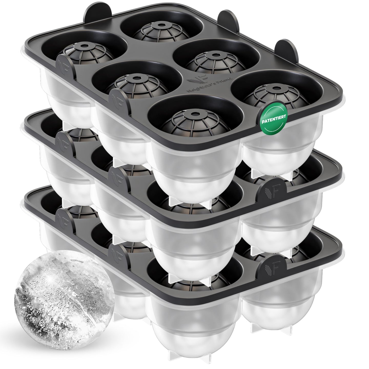 Patentierte Eiskugelform & Eiswürfelform Schwarz – XXL Eiswürfel (5 cm) & Kugeln (4,5 cm) aus Platinsilikon – Einfaches Herausdrücken & leichtes Lösen – Für Cocktails, Longdrinks & Getränke – BPA-frei & spülmaschinengeeignet Image