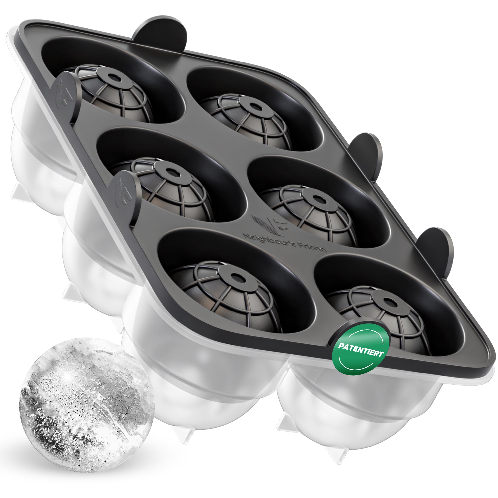 Patentierte Eiskugelform & Eiswürfelform Schwarz – XXL Eiswürfel (5 cm) & Kugeln (4,5 cm) aus Platinsilikon – Einfaches Herausdrücken & leichtes Lösen – Für Cocktails, Longdrinks & Getränke – BPA-frei & spülmaschinengeeignet Image