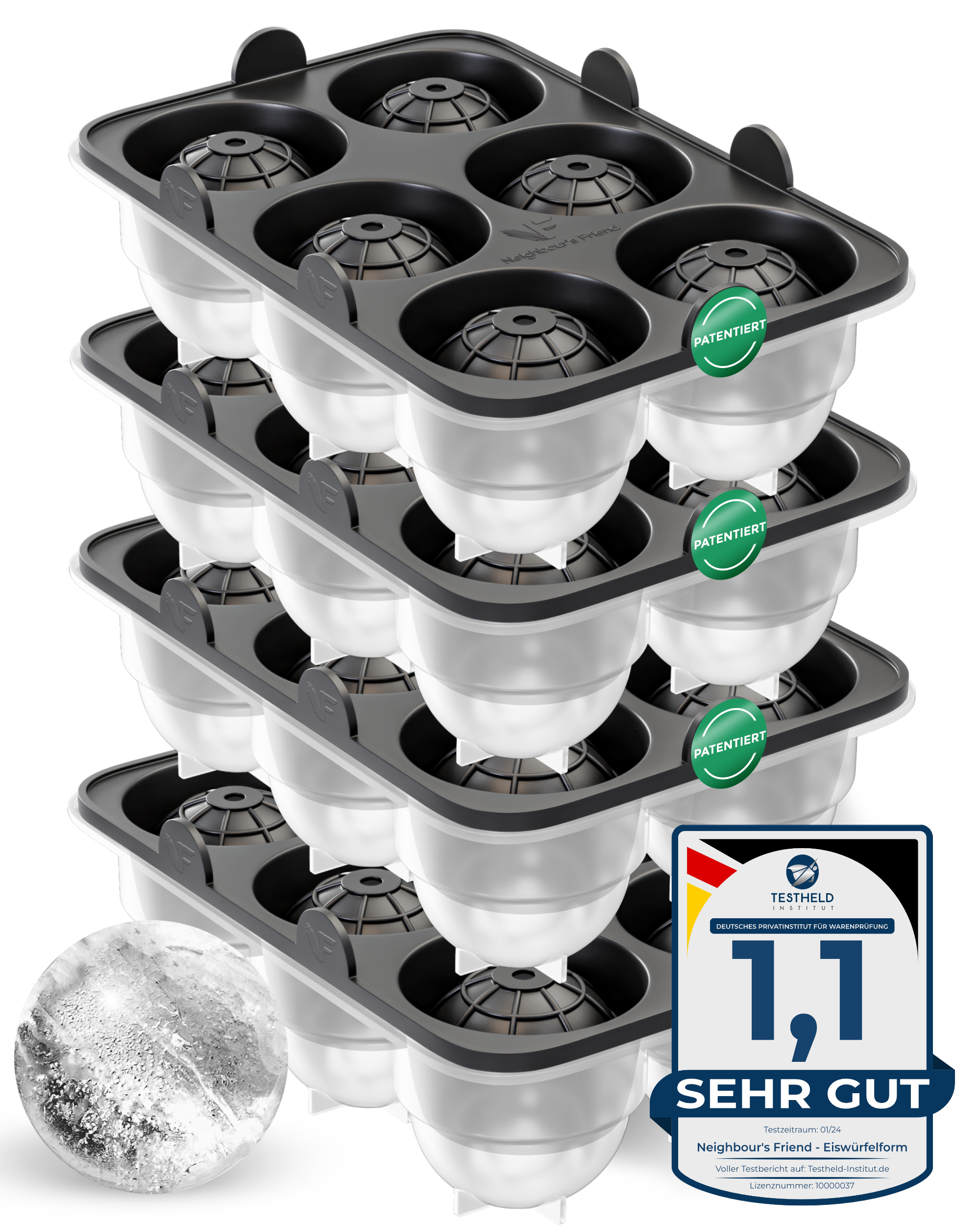 Patentierte Eiskugelform & Eiswürfelform Schwarz – XXL Eiswürfel (5 cm) & Kugeln (4,5 cm) aus Platinsilikon – Einfaches Herausdrücken & leichtes Lösen – Für Cocktails, Longdrinks & Getränke – BPA-frei & spülmaschinengeeignet Image