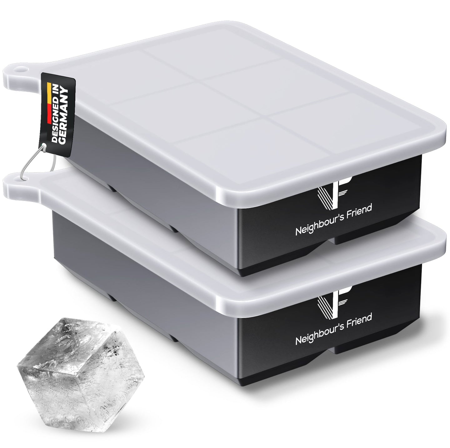 Patentierte Eiskugelform & Eiswürfelform Schwarz – XXL Eiswürfel (5 cm) & Kugeln (4,5 cm) aus Platinsilikon – Einfaches Herausdrücken & leichtes Lösen – Für Cocktails, Longdrinks & Getränke – BPA-frei & spülmaschinengeeignet Image