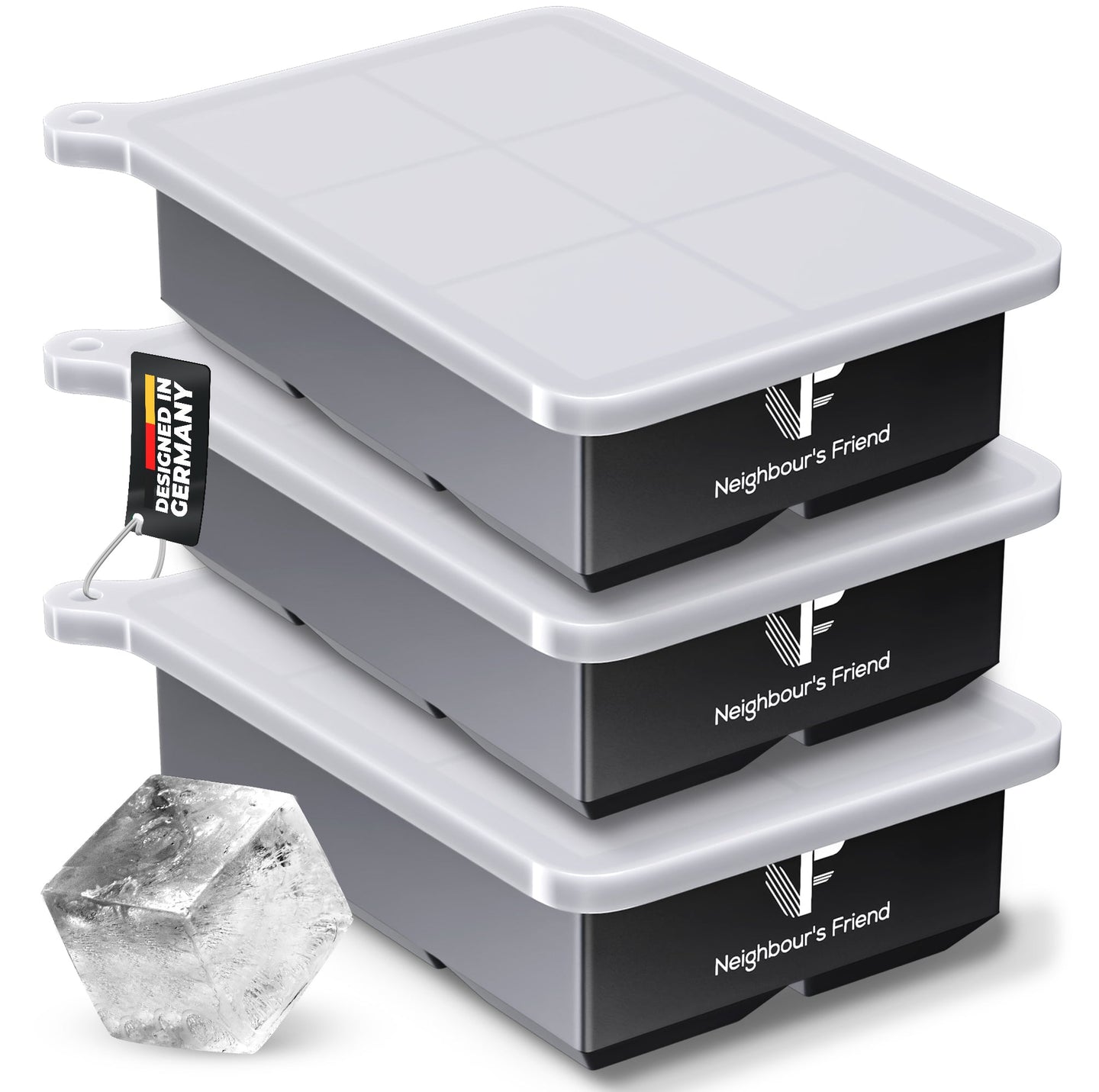 Patentierte Eiskugelform & Eiswürfelform Schwarz – XXL Eiswürfel (5 cm) & Kugeln (4,5 cm) aus Platinsilikon – Einfaches Herausdrücken & leichtes Lösen – Für Cocktails, Longdrinks & Getränke – BPA-frei & spülmaschinengeeignet Image