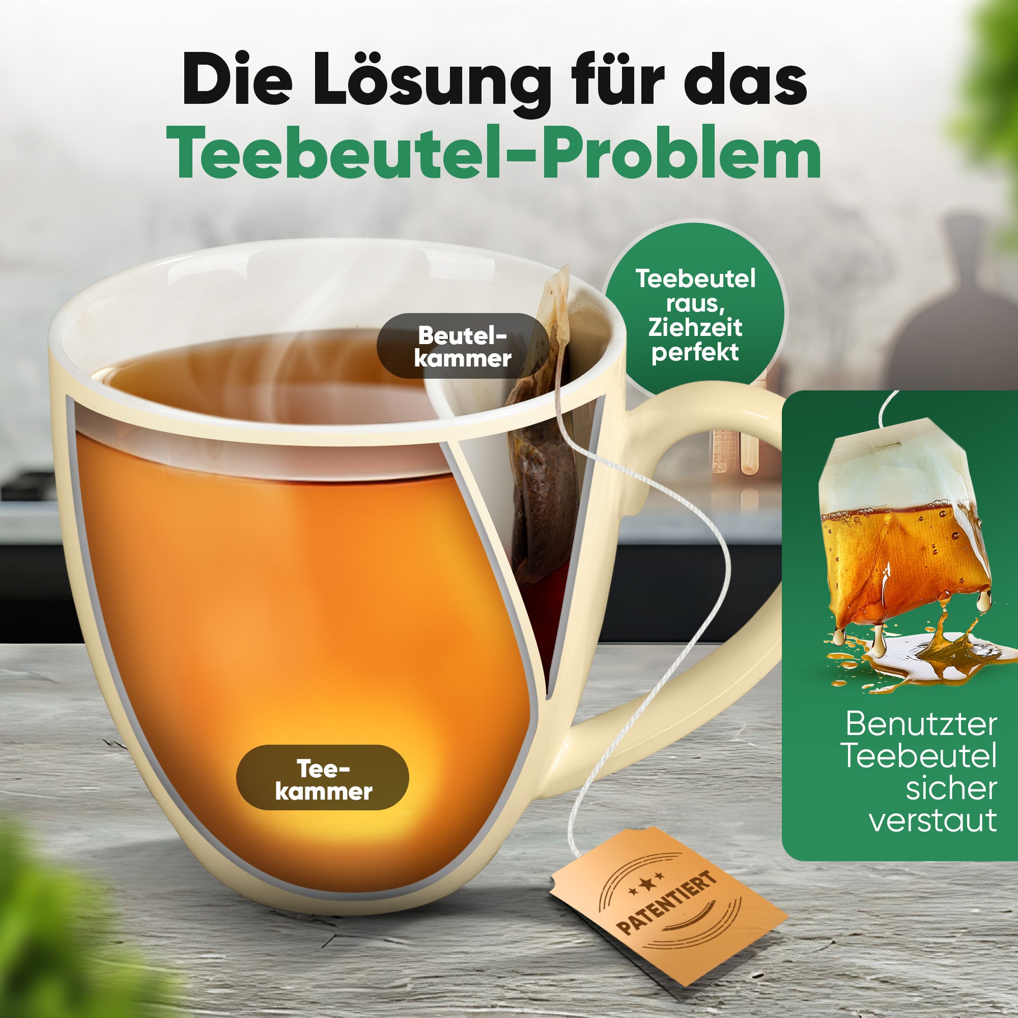 Teetasse mit integriertem Beutelhalter