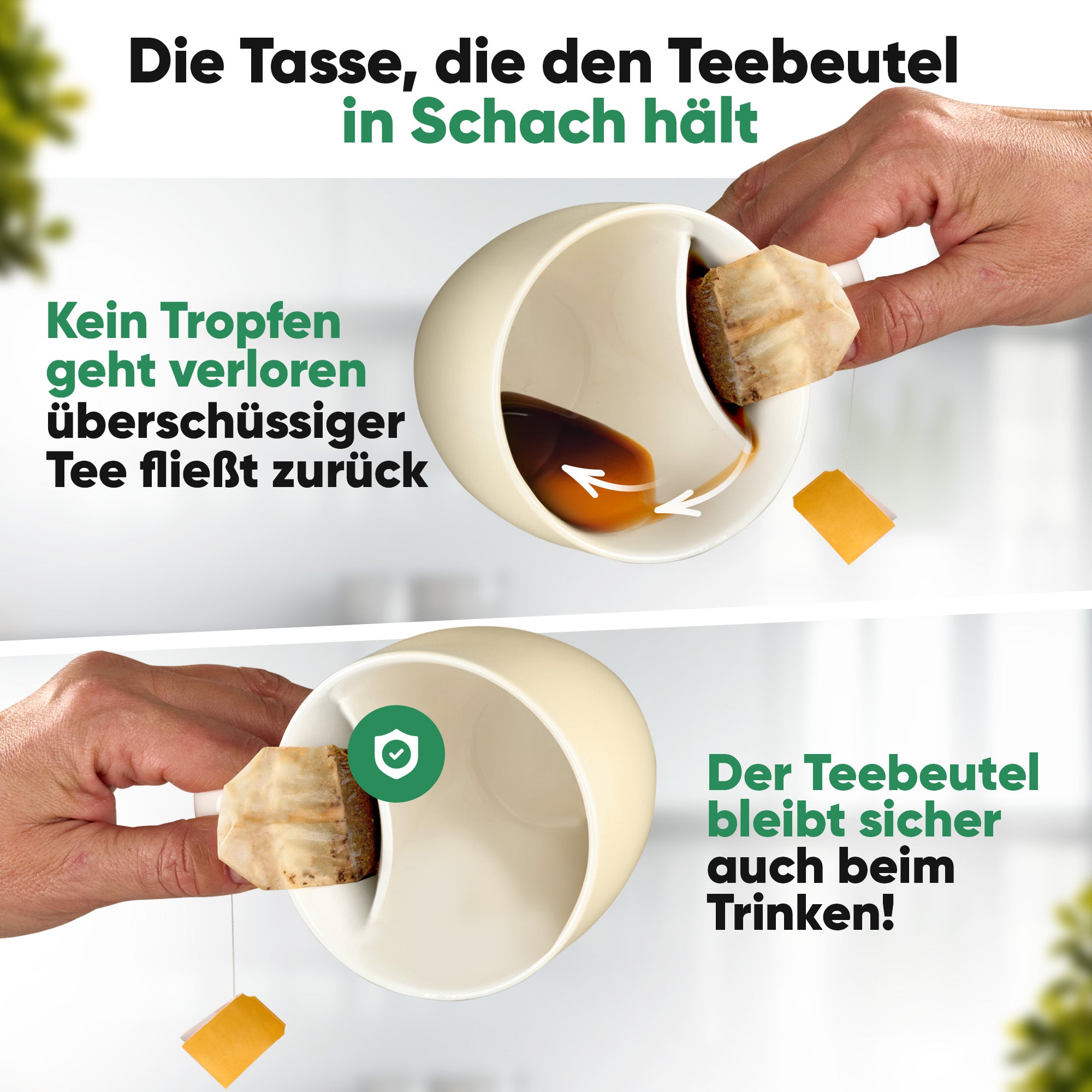 Teetasse mit integriertem Beutelhalter