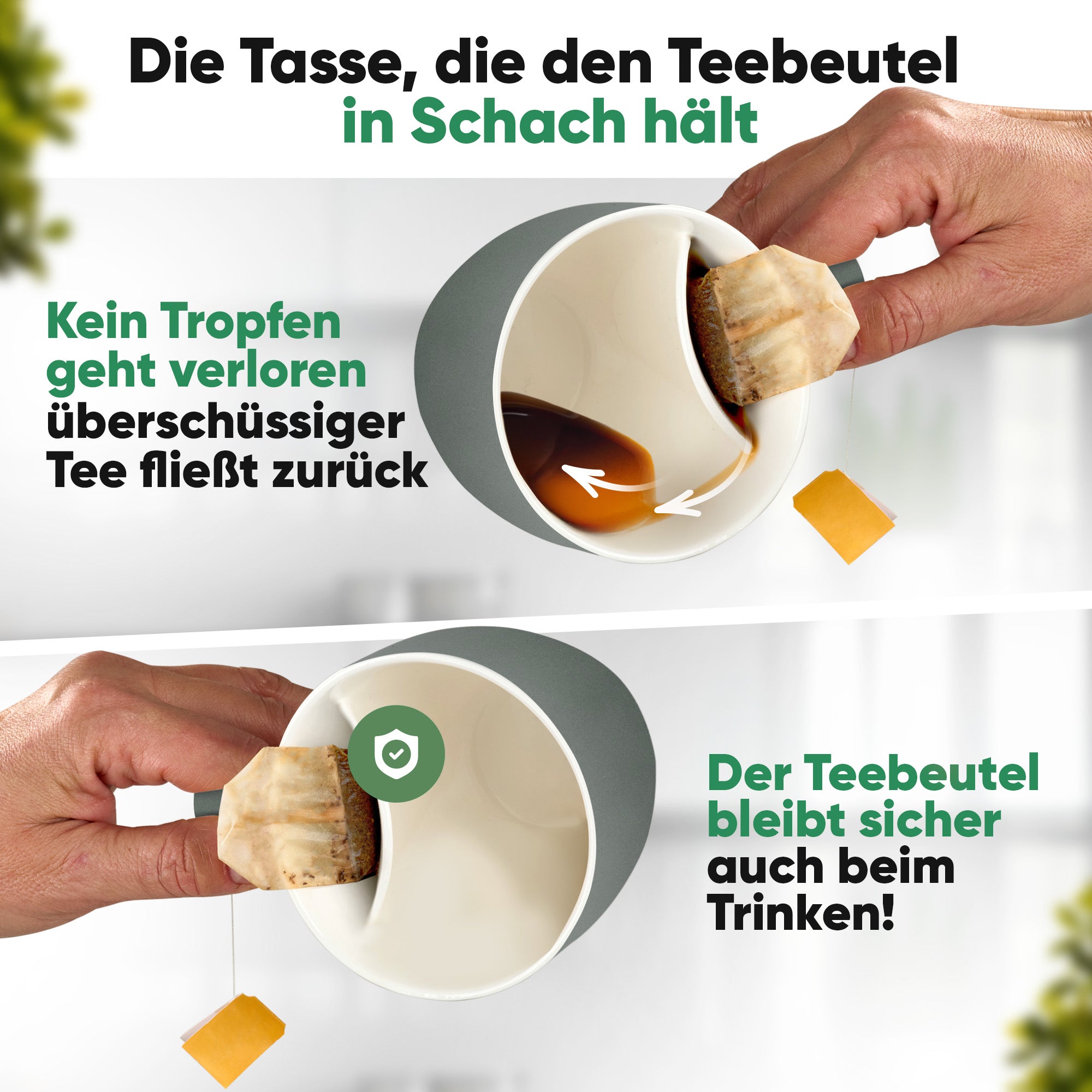 Teetasse mit integriertem Beutelhalter