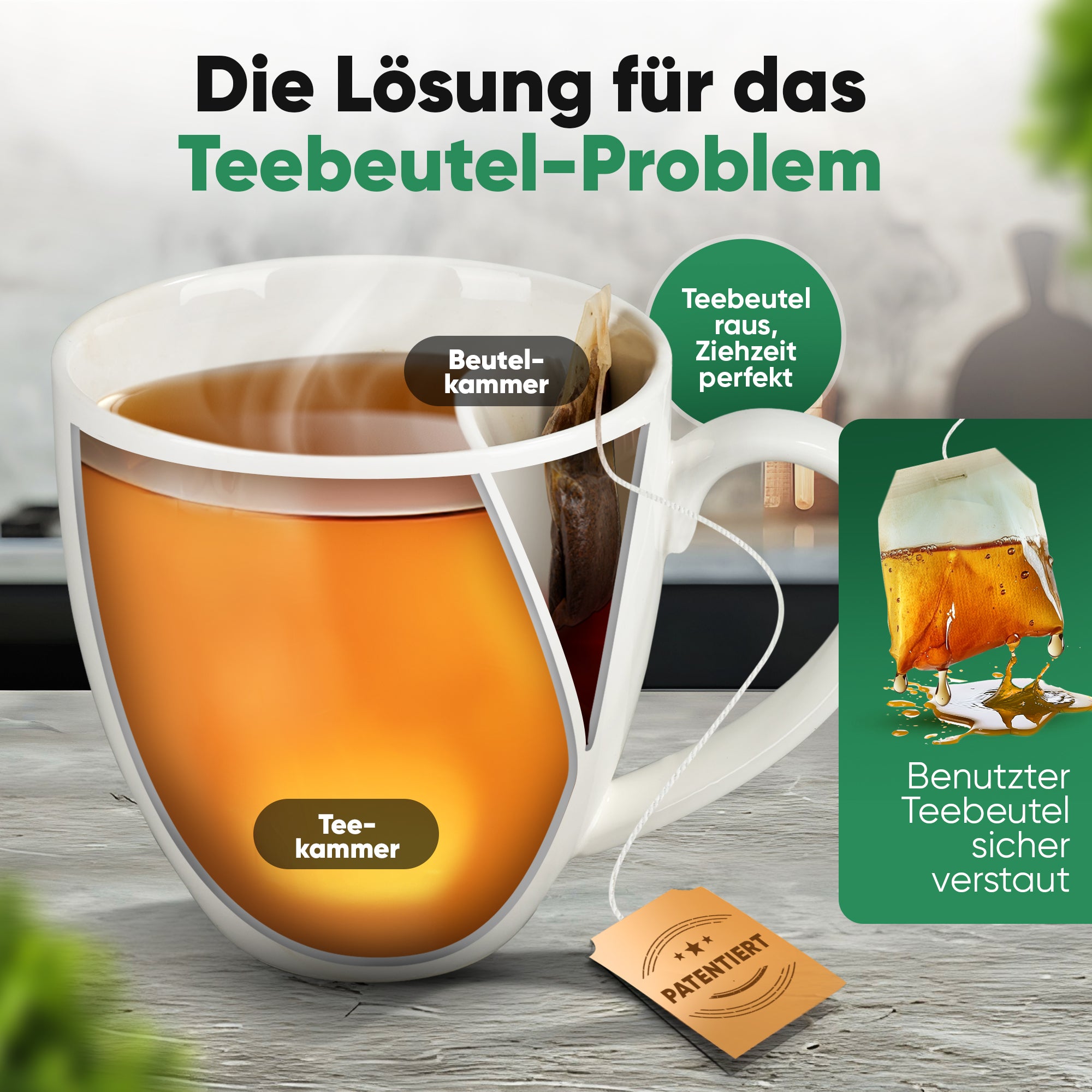 Teetasse mit integriertem Beutelhalter