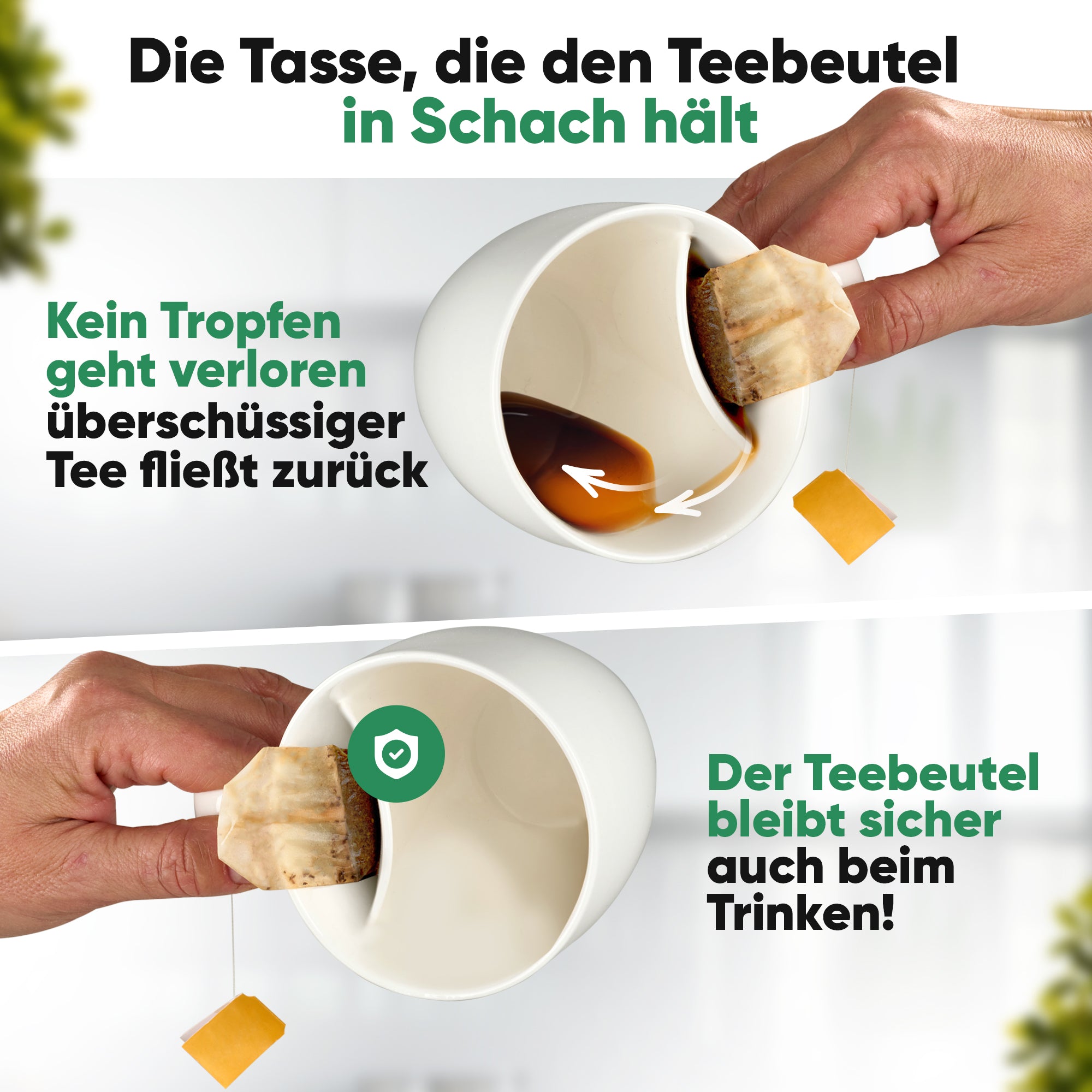 Teetasse mit integriertem Beutelhalter